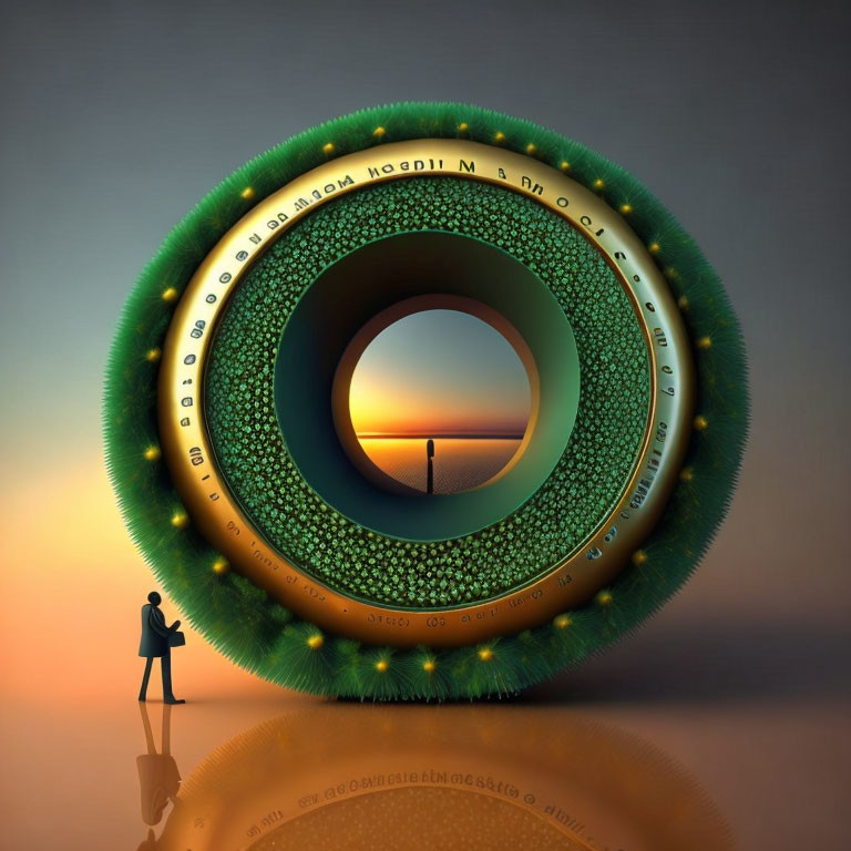 Photographer captures surreal circular portal with green eye-like textures in gradient sky