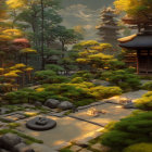 Tranquil Traditional Japanese Garden at Sunset