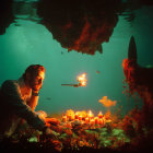 Colorful Coral and Small Fish in Vibrant Underwater Scene