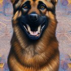 Smiling German Shepherd with Tan and Black Coat on Blue and Pink Background