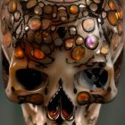 Colorful Cosmic Patterns on Reflective Metallic Skull