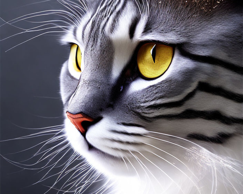 Close-up Portrait of Striking Cat with Bold Stripes and Yellow Eyes