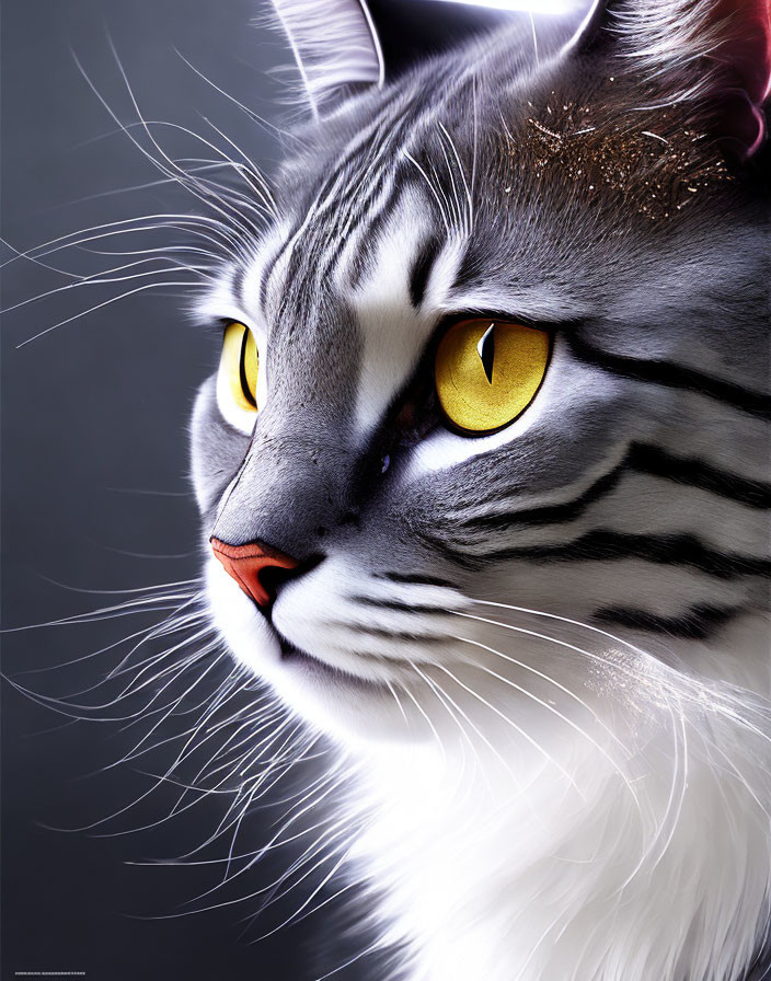 Close-up Portrait of Striking Cat with Bold Stripes and Yellow Eyes