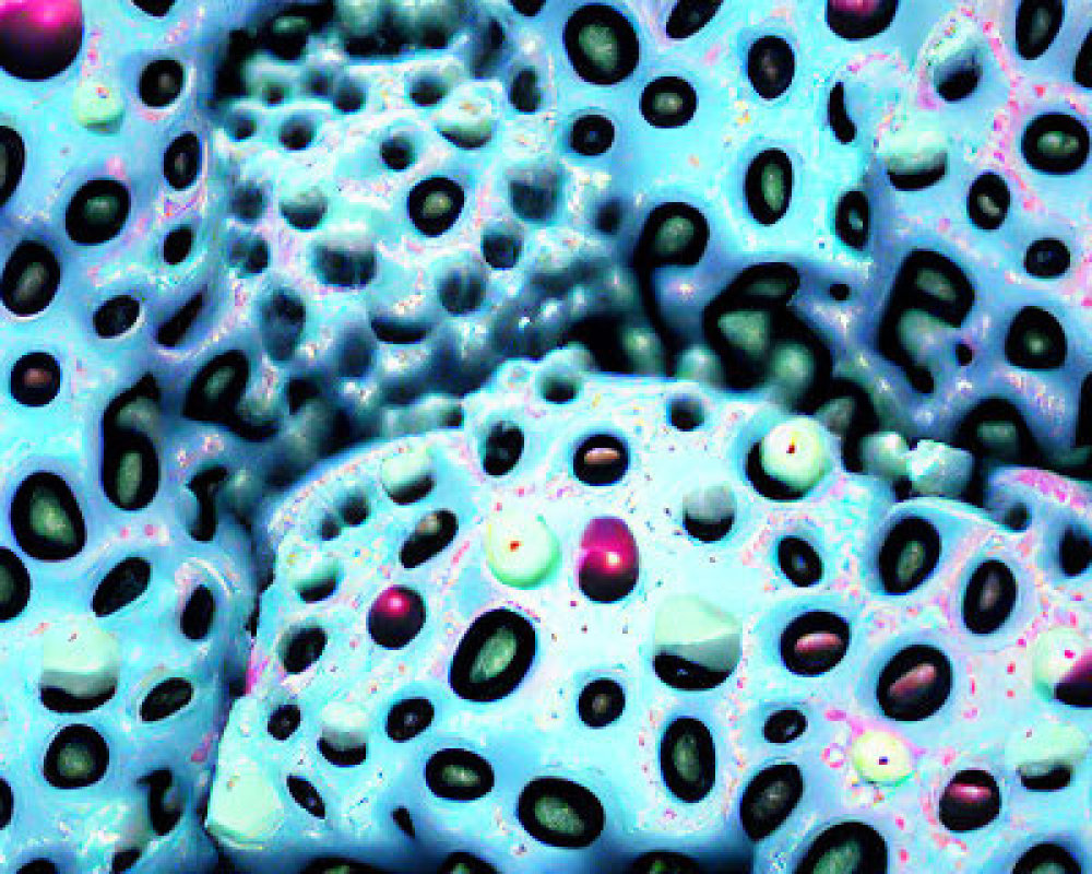 Blue, Purple, and Teal Microscopic Cell Patterns and Orbs