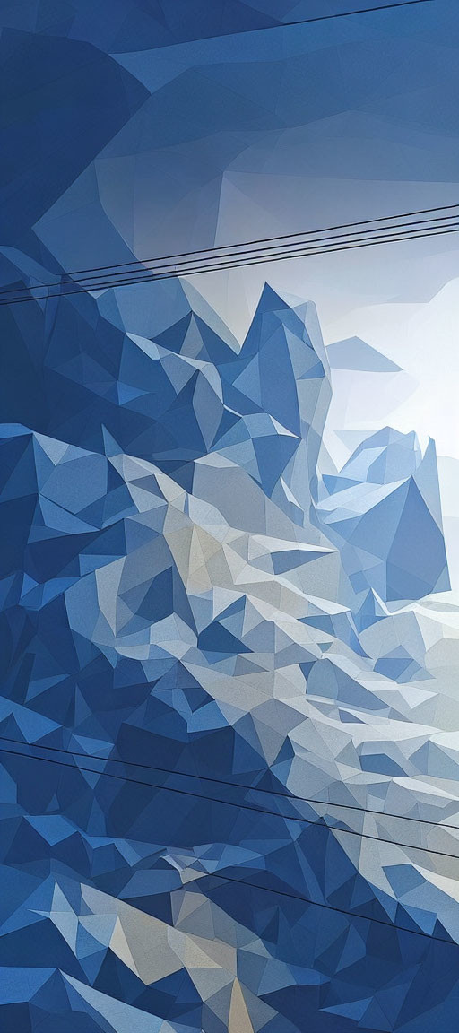 Blue geometric abstract background with ice-like polygons and subtle lines