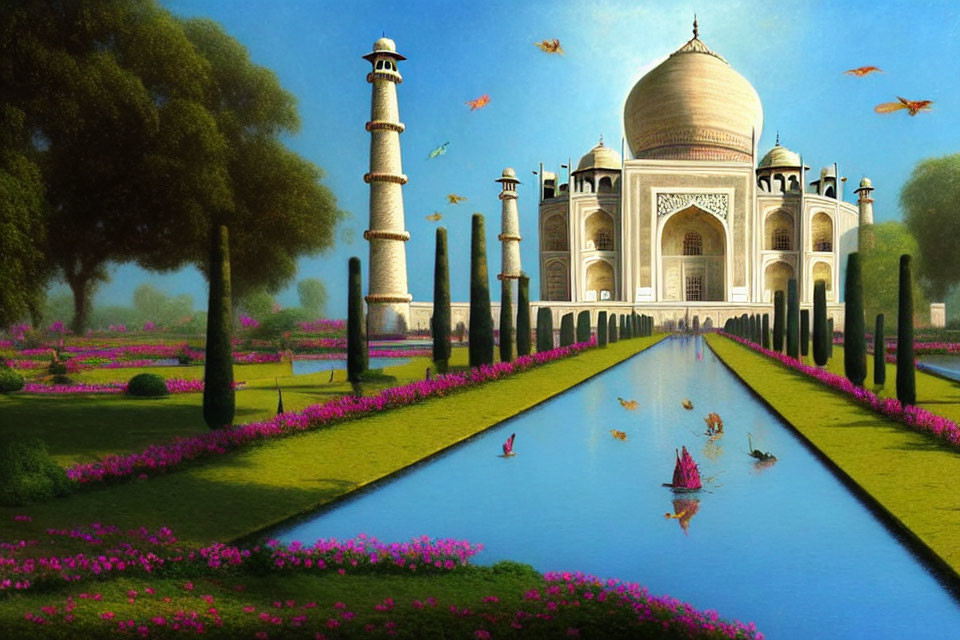 Majestic Taj Mahal with Reflecting Pool and Gardens