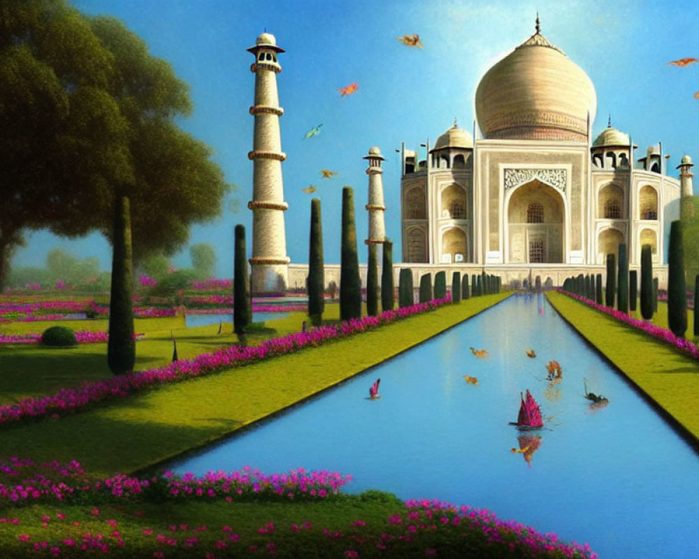 Majestic Taj Mahal with Reflecting Pool and Gardens