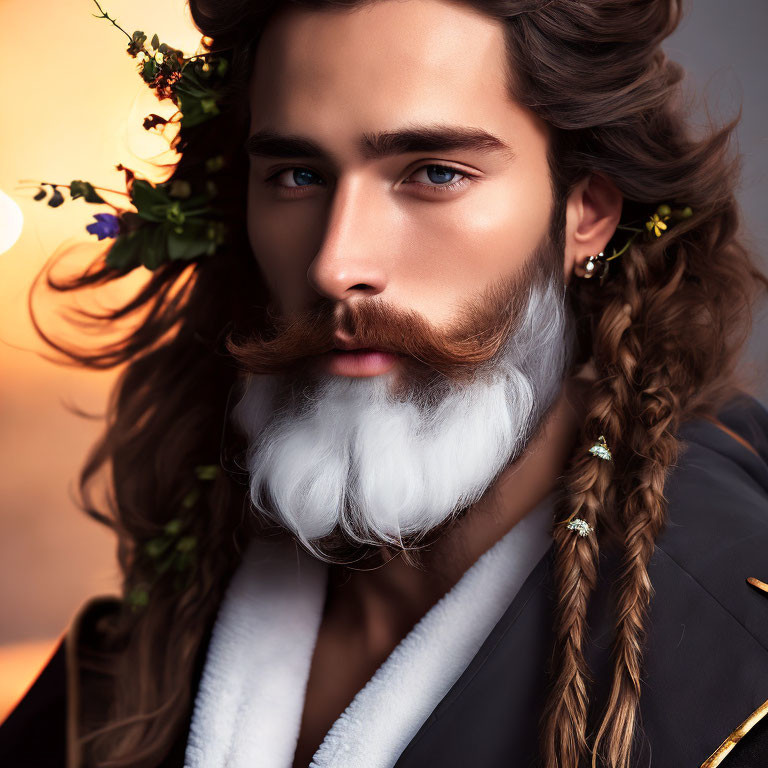 Man with Two-Toned Beard, Braided Hair, Blue Eyes, & Epaulette Coat