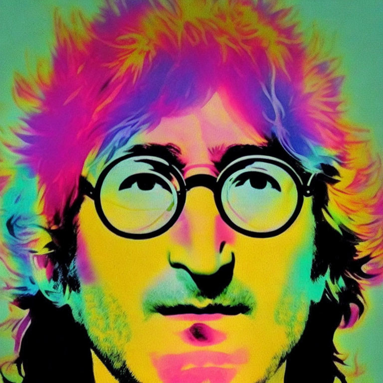 Vibrant portrait of a man with round glasses on neon background