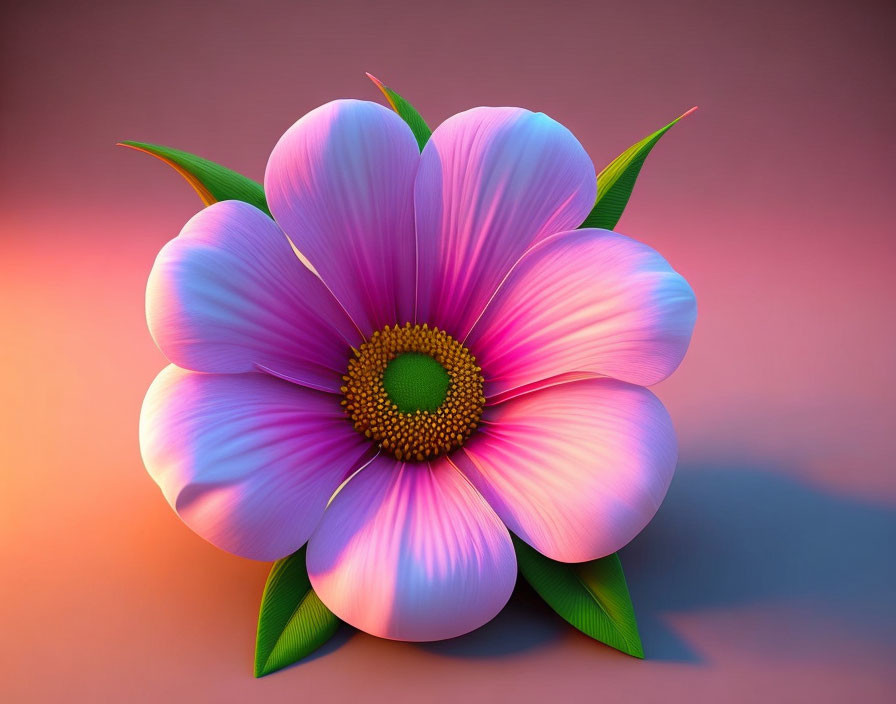 Vibrant Flower with Pink and Purple Petals and Green Leaves