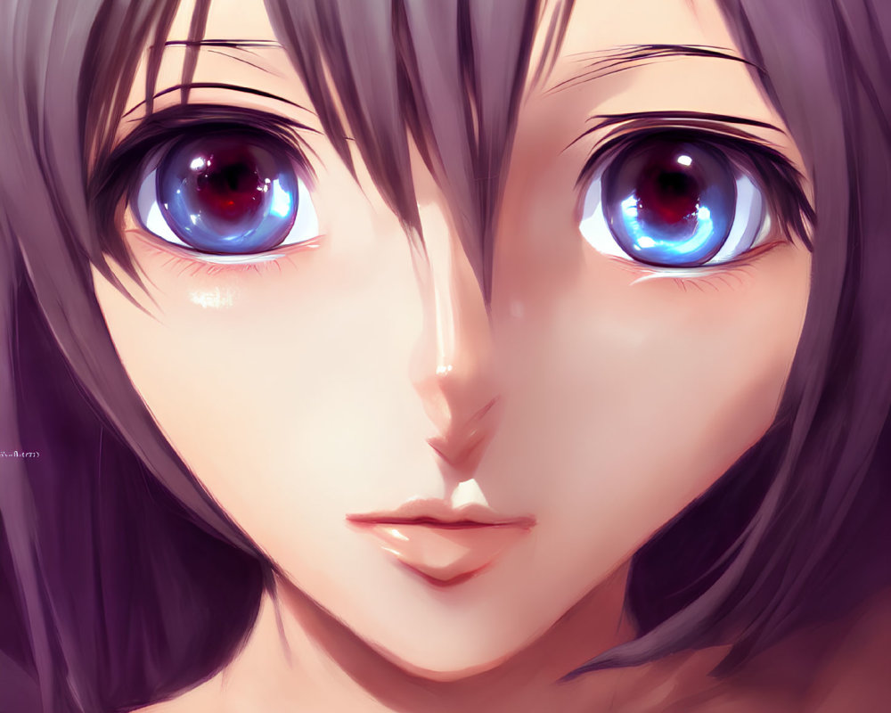 Anime-style female character with large blue eyes, fair skin, and dark hair.