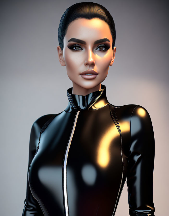 3D rendering of woman with sleek hair in black bodysuit