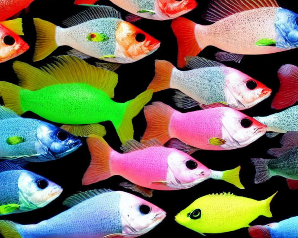 Colorful Tropical Fish in Vibrant Hues on Black Background