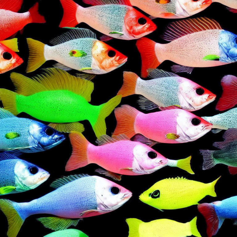 Colorful Tropical Fish in Vibrant Hues on Black Background