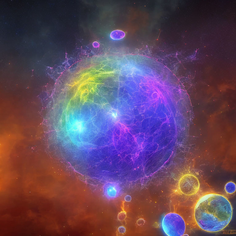 Colorful Abstract Cosmic Artwork with Interconnected Spheres