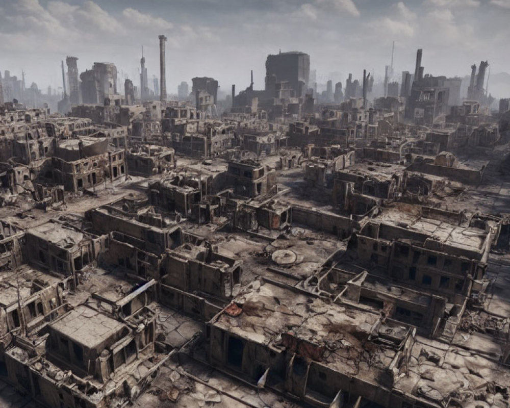 Desolate Urban Landscape with Dilapidated Buildings and Hazy Sky