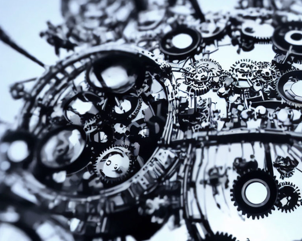 Intricate Monochrome Machinery Abstract with Interlocked Gears