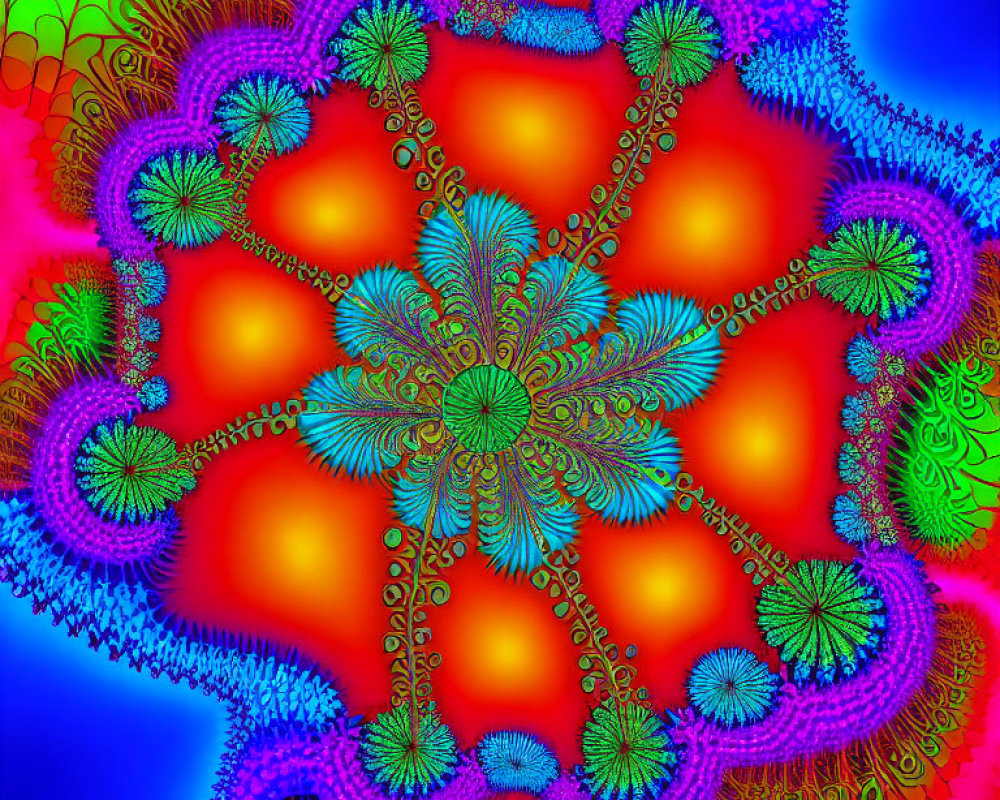 Colorful fractal art with fiery red center and cool blue edges