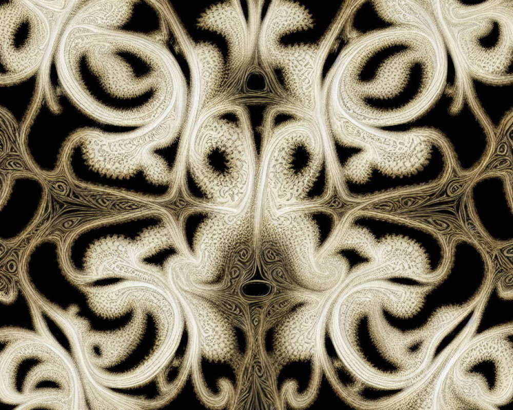 Intricate Black and Gold Fractal Pattern with Swirling Shapes