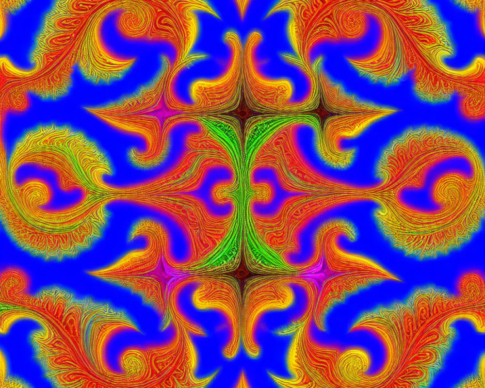 Colorful Psychedelic Fractal Pattern with Swirling Blue, Red, Yellow, and Green Designs