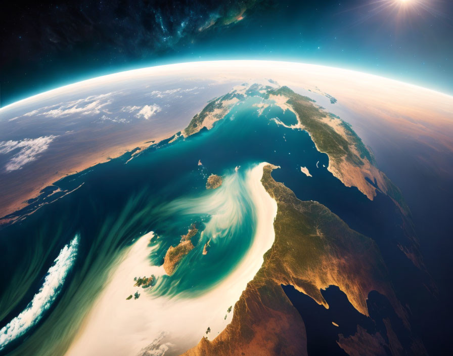 Earth from Space: Curvature, Blue Oceans, Swirling Clouds