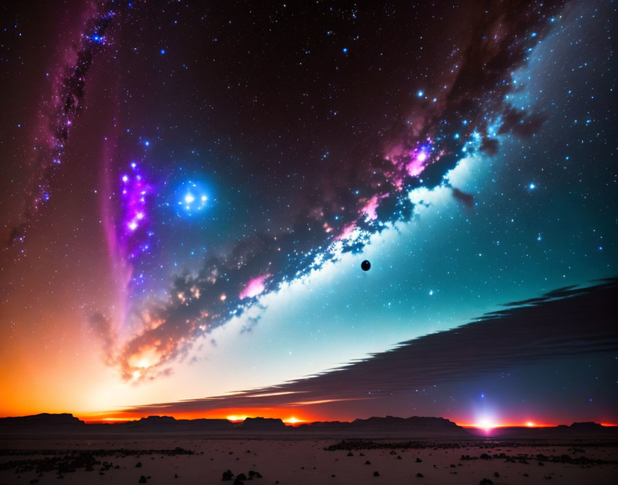 Stunning Milky Way and Nebulae Over Desert Sunset