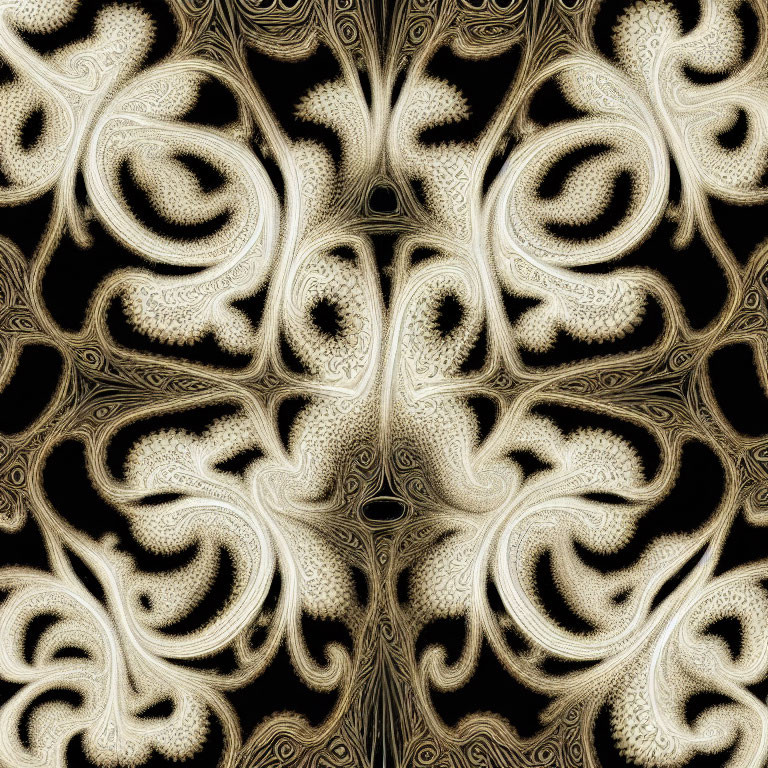 Intricate Black and Gold Fractal Pattern with Swirling Shapes