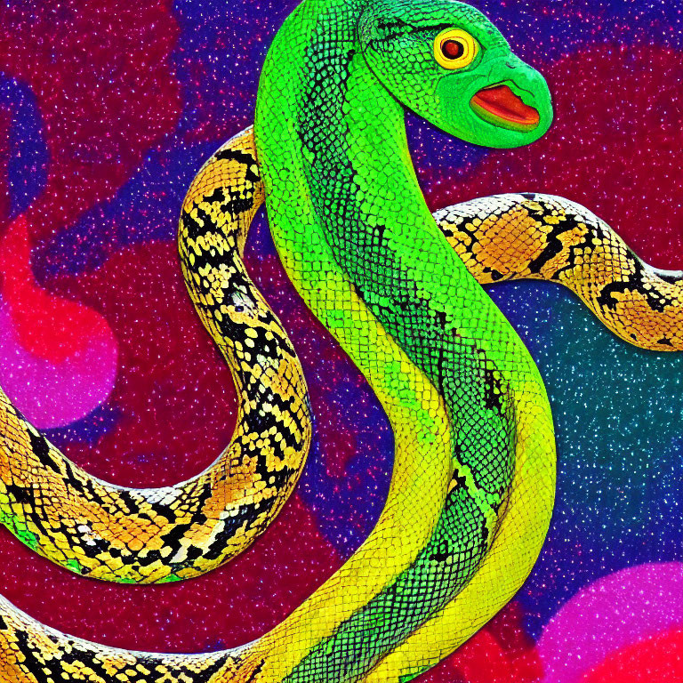 Colorful Snake Illustration on Cosmic Background