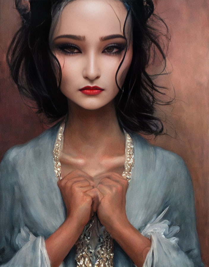 Digital painting of woman in dramatic makeup and ornate dress