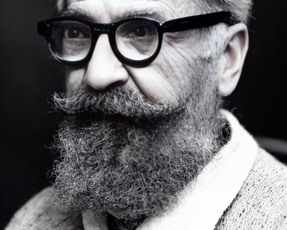 Detailed Monochrome Close-Up Portrait of Bearded Elderly Man