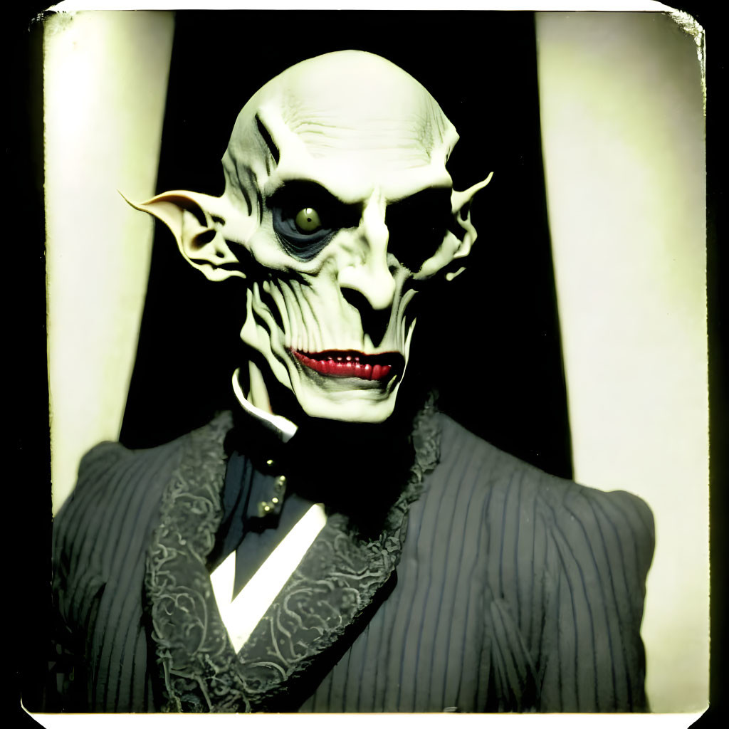 Skull-like Masked Person in Formal Attire