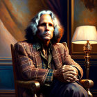 Gray-Haired Man in Checkered Blazer Sitting in Elegant Chair