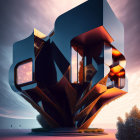 Futuristic House with Organic Shapes at Sunset