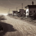 Abandoned village with vintage car in sand-covered streets