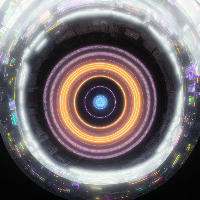 Futuristic circular structure with glowing concentric rings