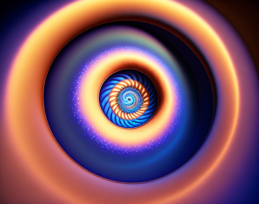 Vibrant blue and orange spiral pattern on cosmic starry background