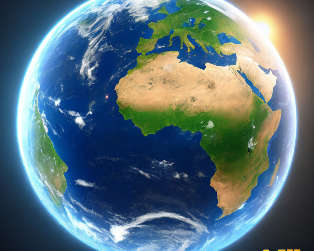 Realistic 3D Earth Rendering with Europe, Africa, and Asia from Space