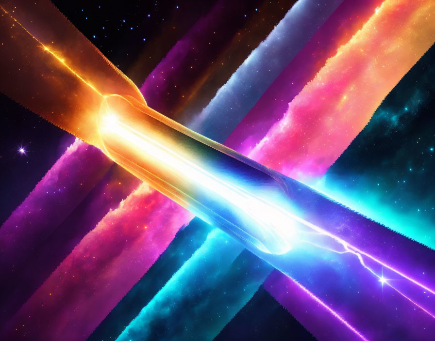 Colorful digital artwork: meteor in cosmic scene