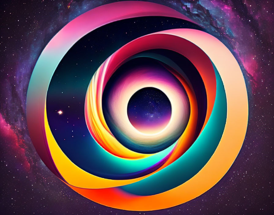 Colorful Digital Artwork: Swirling Circles in Space