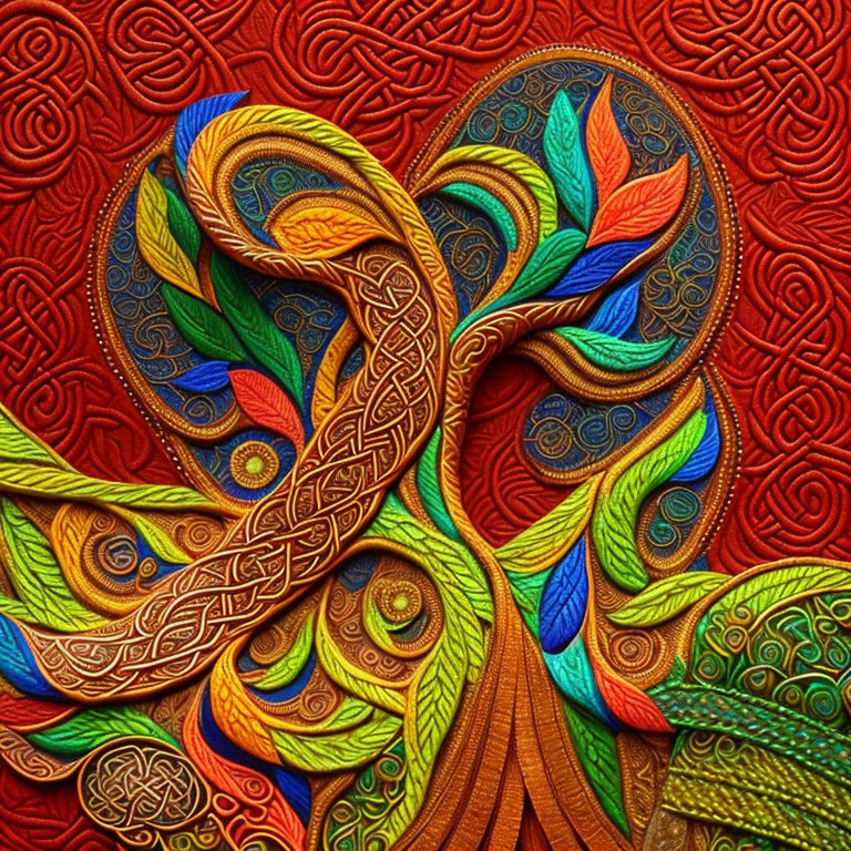 Colorful Paper Quilling Artwork of Tree with Swirls and Patterns