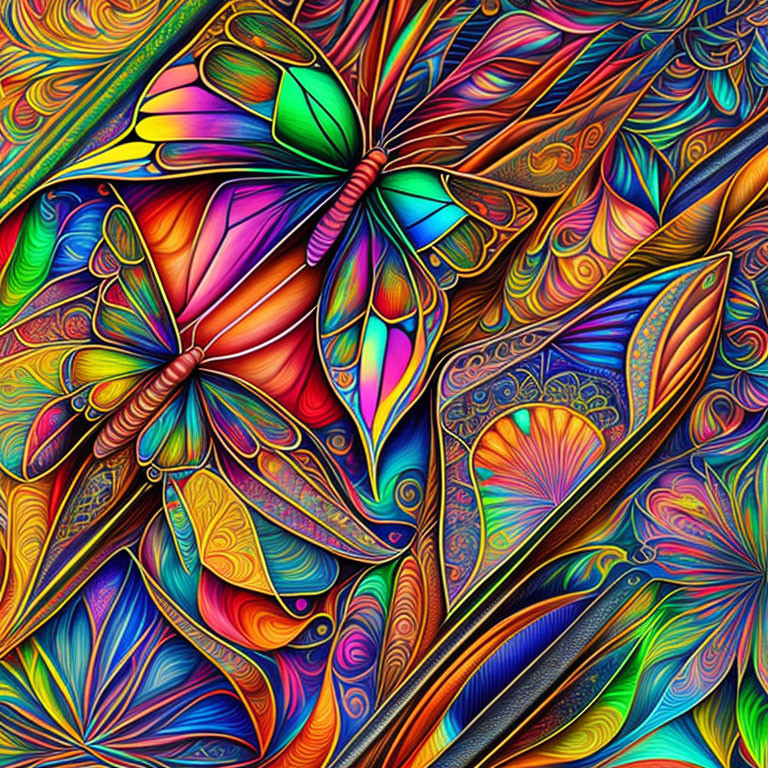 Abstract Butterfly Artwork with Vibrant Colors & Psychedelic Patterns