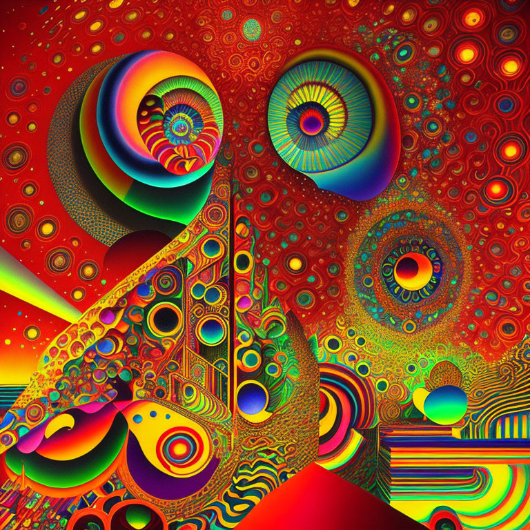 Colorful psychedelic fractal art with swirling patterns and bright neon colors.