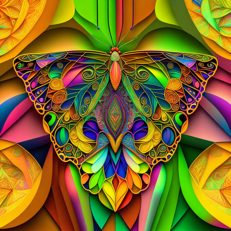 Vibrant digital butterfly art on colorful abstract background