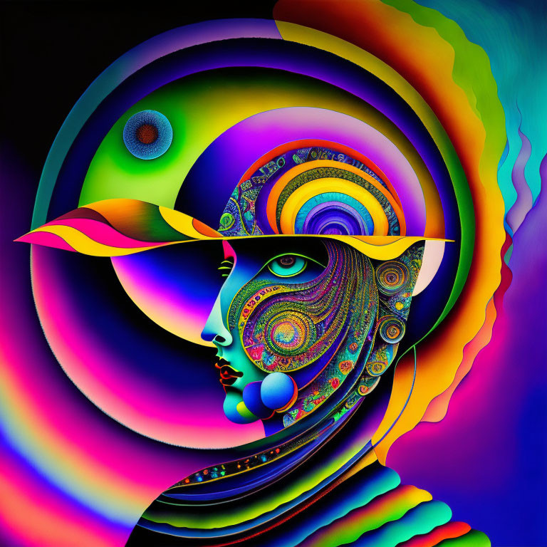 Colorful Abstract Face Artwork with Swirls and Patterns