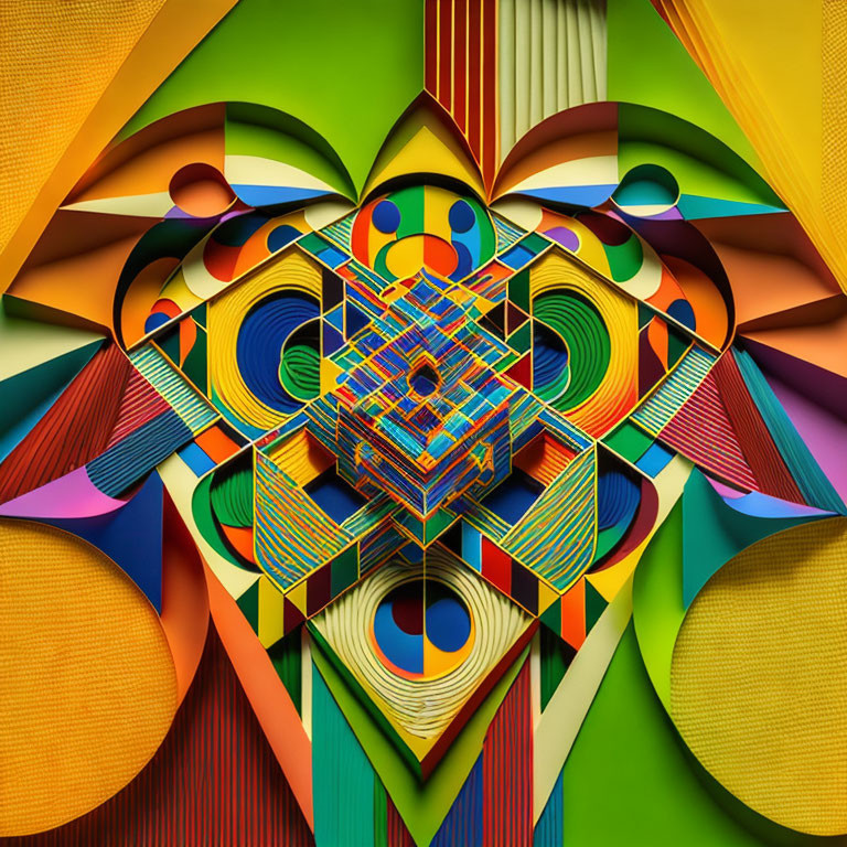 Multicolored Geometric Artwork with Symmetrical Design