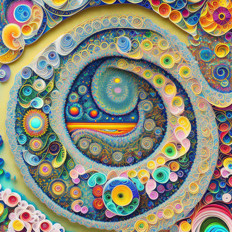 Colorful concentric circle digital artwork with swirling fractal patterns