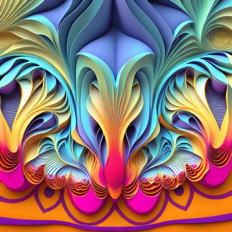 Intricate Swirling Patterns in Blue, Orange, and Purple