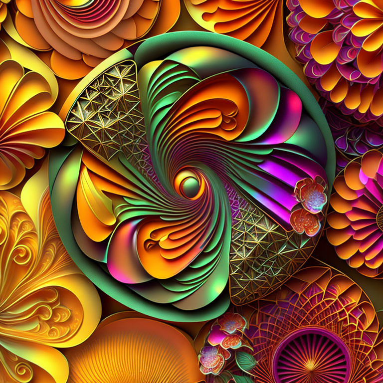 Colorful Fractal Design with Floral and Spiral Patterns