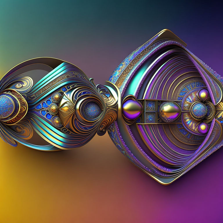 Ornate futuristic speakers on vibrant gradient background