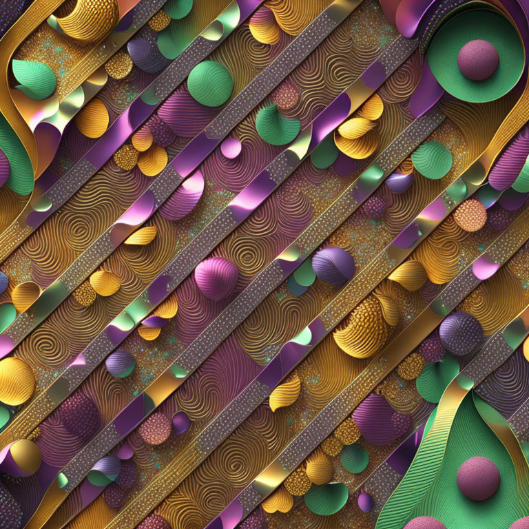 Colorful Abstract Image with Textured Patterns: Waves, Dots, and Spirals